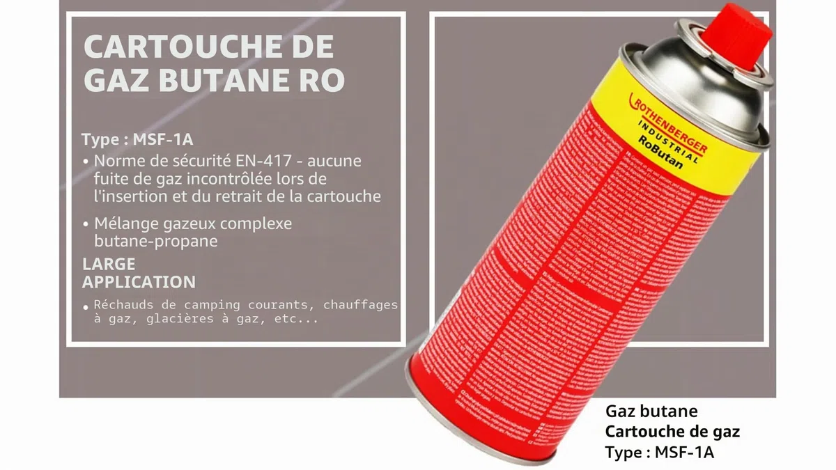 ROTHENBERGER Industrial Cartouche de gaz RoButan 220 g / 393 ml, fermeture à baïonnette, MSF-1A, cartouche de valve gaz pour réchaud de camping extérieur, désherbeur, 1500003504