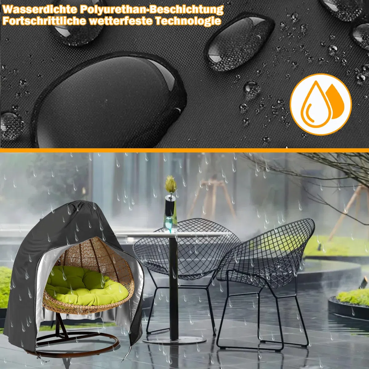 Grande housse de fauteuil suspendu, housse de protection pour terrasse, chaise à oeuf, chaise de natation, tissu avec revêtement en polyuréthane, imperméable, respirante (230x200 cm) Rouzin