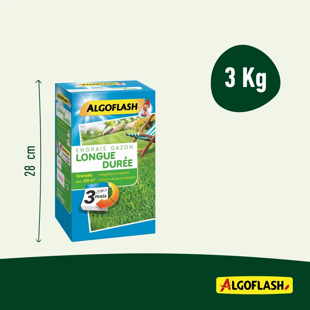 ALGOFLASH Engrais Gazon Longue Durée 3 Mois, 3 kg, EG3M120, Bleu
