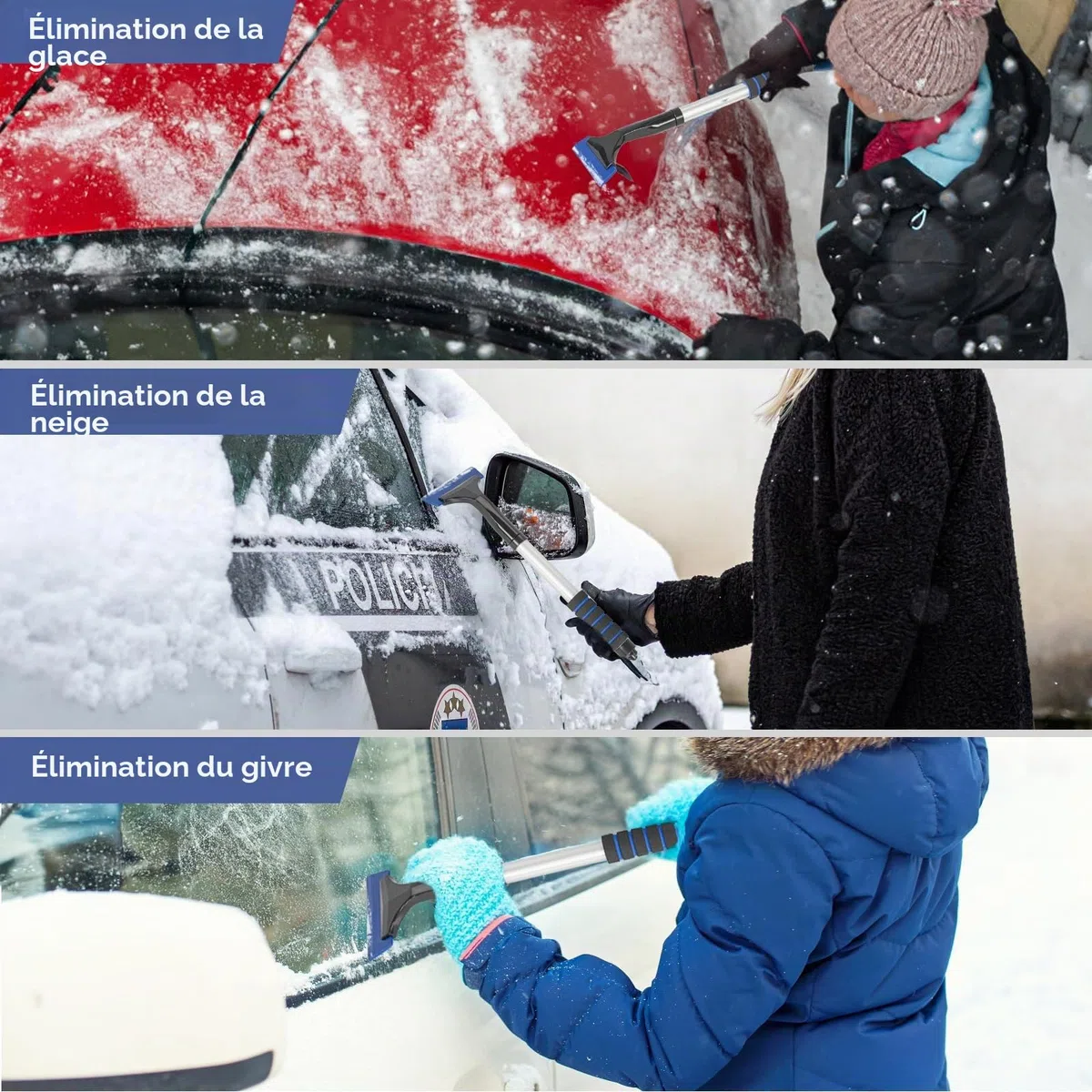 Pelle à neige télescopique d'urgence avec grattoir à glace et sac de transport pliable en aluminium de 53,8 à 82 cm, pelle d'urgence rétractable légère pour voiture, motoneige, jardin, camping