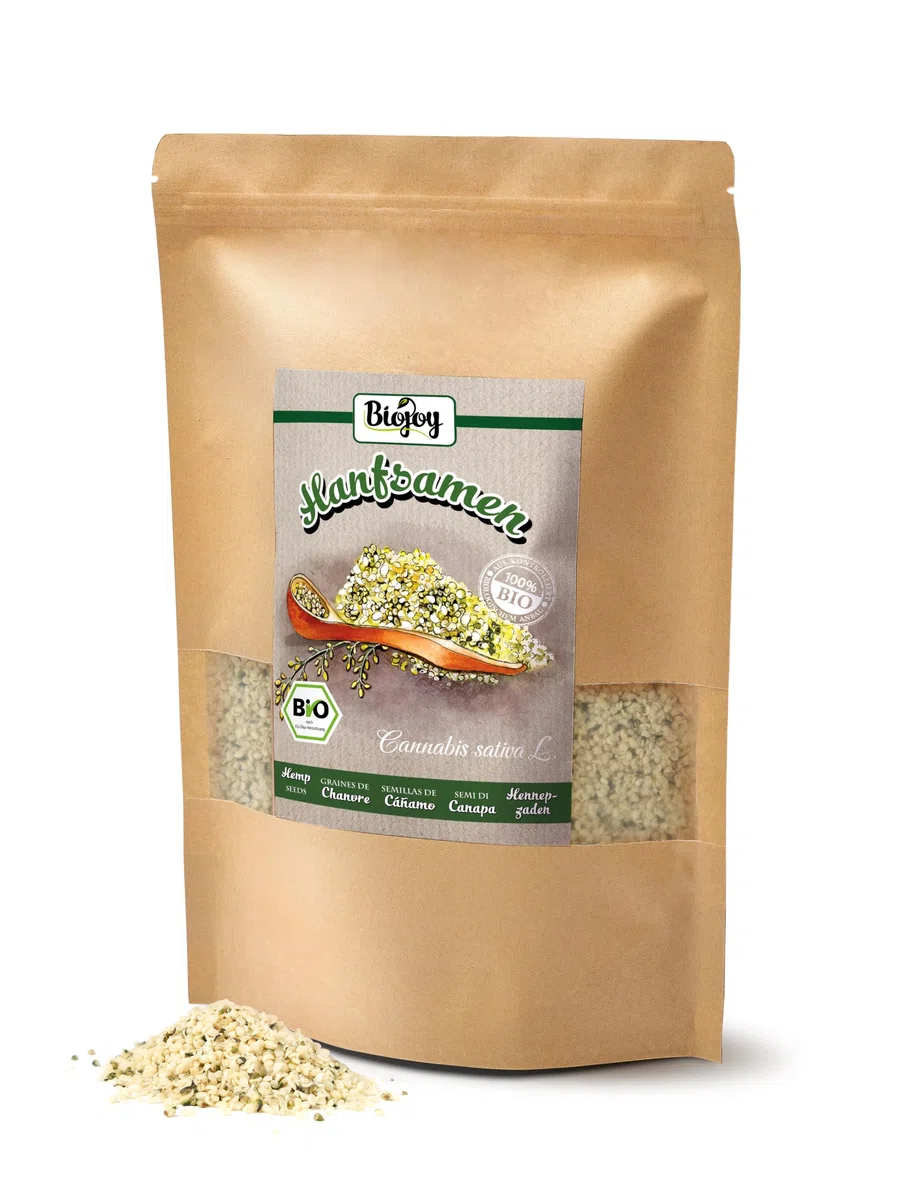 Biojoy Graines de chanvre décortiquées BIO (1 kg), crues et sans additifs
