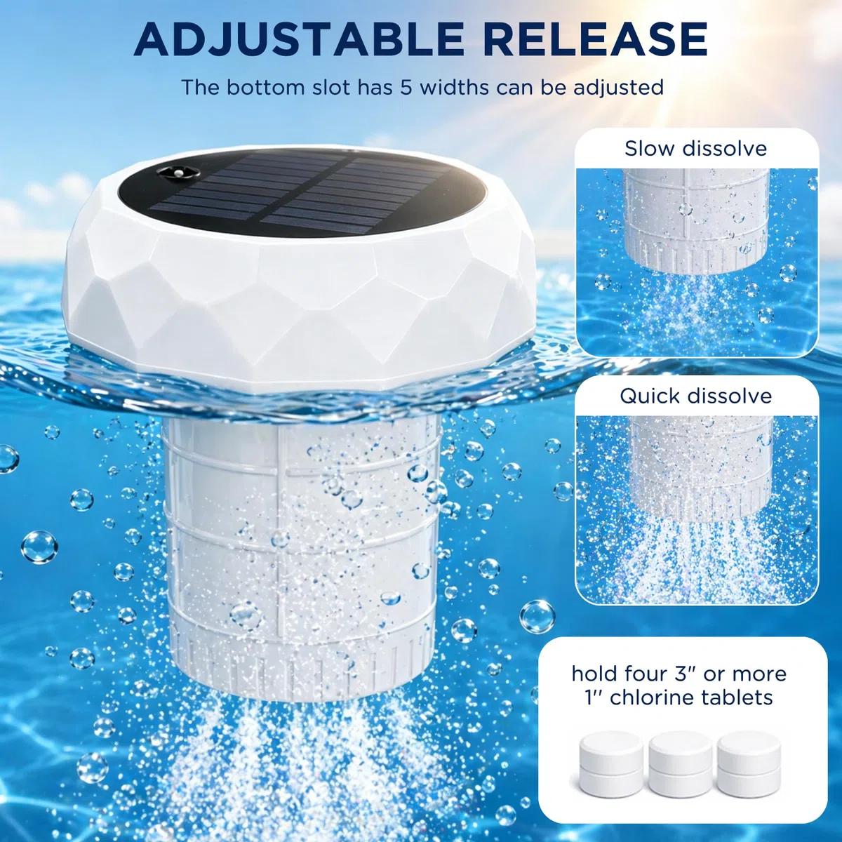 Éclairage Solaire Flottant pour Piscine avec Distributeur de Chlore, IP68 étanche, 7 Modes Lumineux, télécommande, minuterie. Lampe Flottante pour Bassin, Spa, Bain à remous, fête