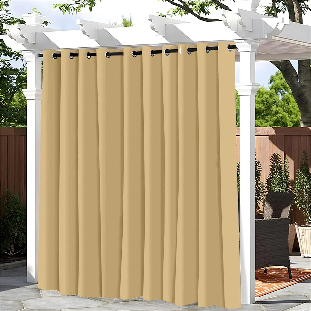 Hiseng Rideaux D'extérieur Imperméables 1 Piece Occultant Rideaux Solation Thermique Couleur Unie Anti Chaleur Protection UV pour Pergola Jardin Tonnelle Terrasse Balcon (132x213cm,Beige)