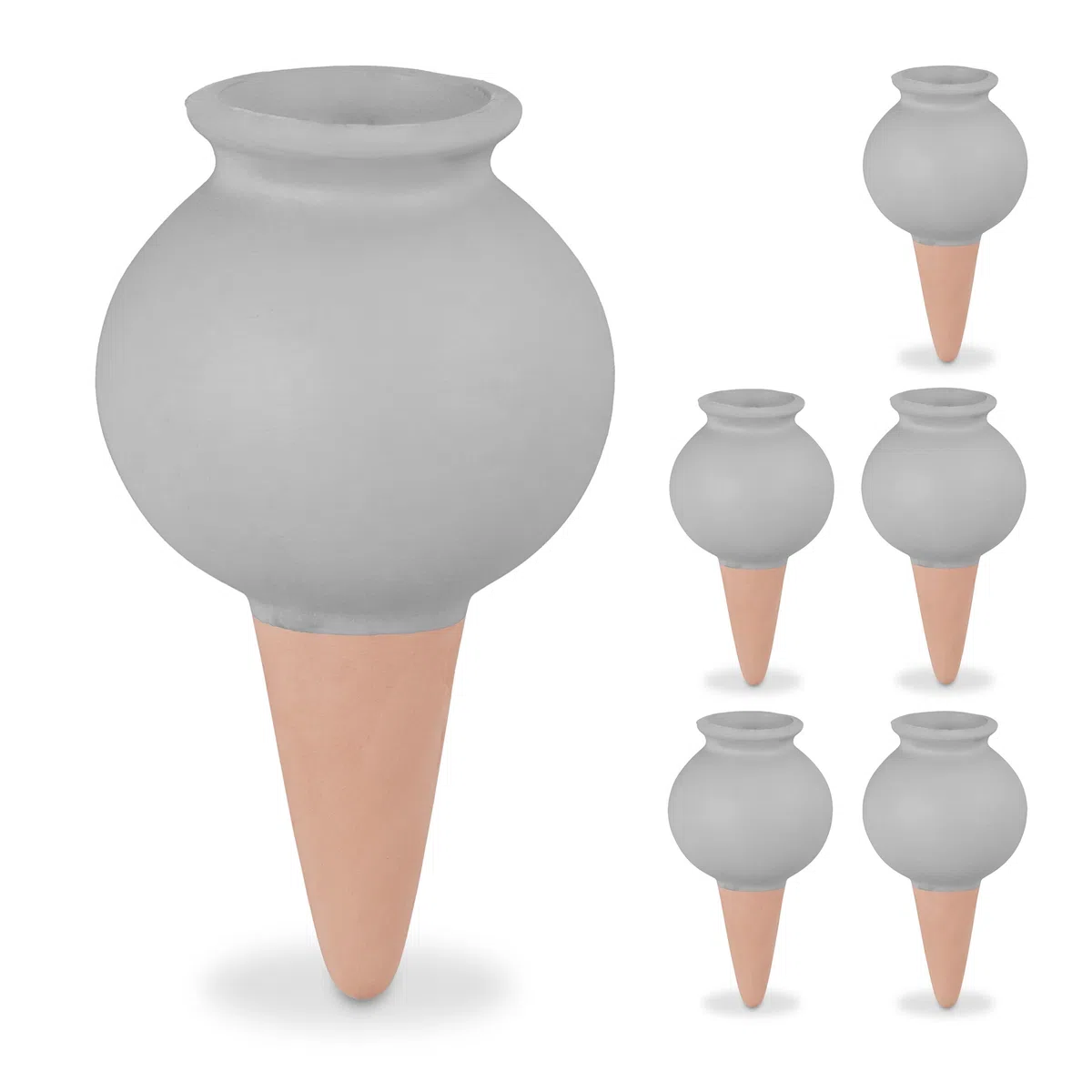 Relaxdays Arrosage en Terre Cuite, Lot de 6, pour intérieur (Chambre) ou extérieur (Balcon), Marron et Gris