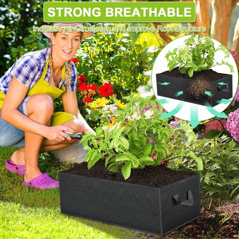 LATERN 4Pcs 8 Gallons Sacs de Culture de Plantes, Rectangulaire Sacs de Culture Respirants en Tissu non Tissé Robuste épaissi Conteneur de Pots de Jardin D'aération de Racine Avec Poignées à Sangles