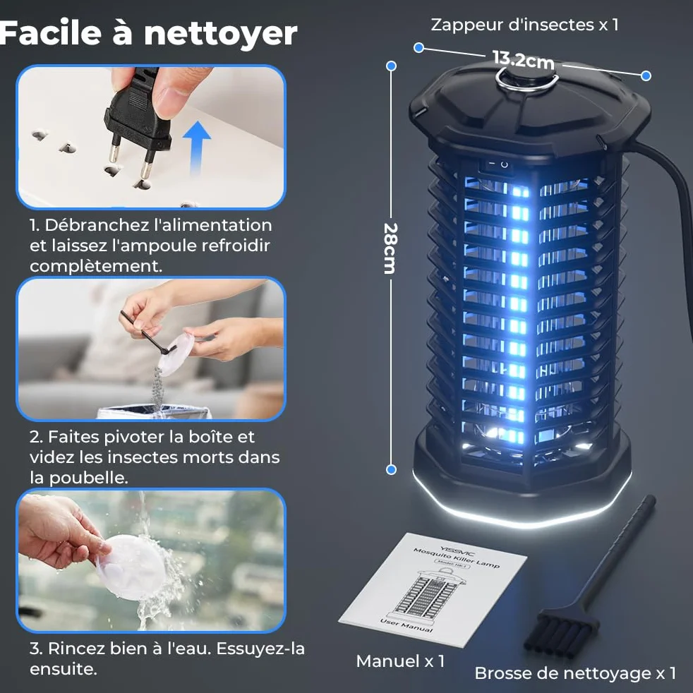 YISSVIC Lampe Anti Moustique 4200V Appareil Anti Mouche 15W Tueur Mouche Electrique IPX4 avec Éclairage LED Lutte Contre Moustiques Mouches et Autres Insectes Volants pour Interieur et Extérieur
