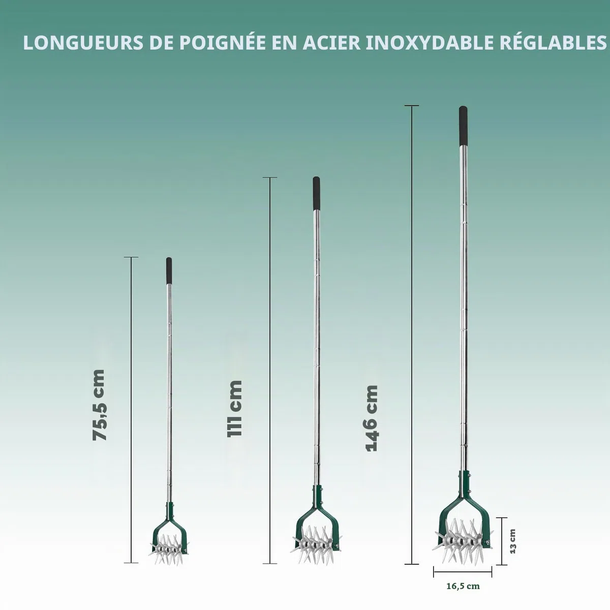 YEELOR Motoculteur de jardin avec manche réglable en acier inoxydable, motoculteur rotatif fin pour le relâchement du sol dans les petits jardins, l'aération de la pelouse, le mélange d'engrais et la