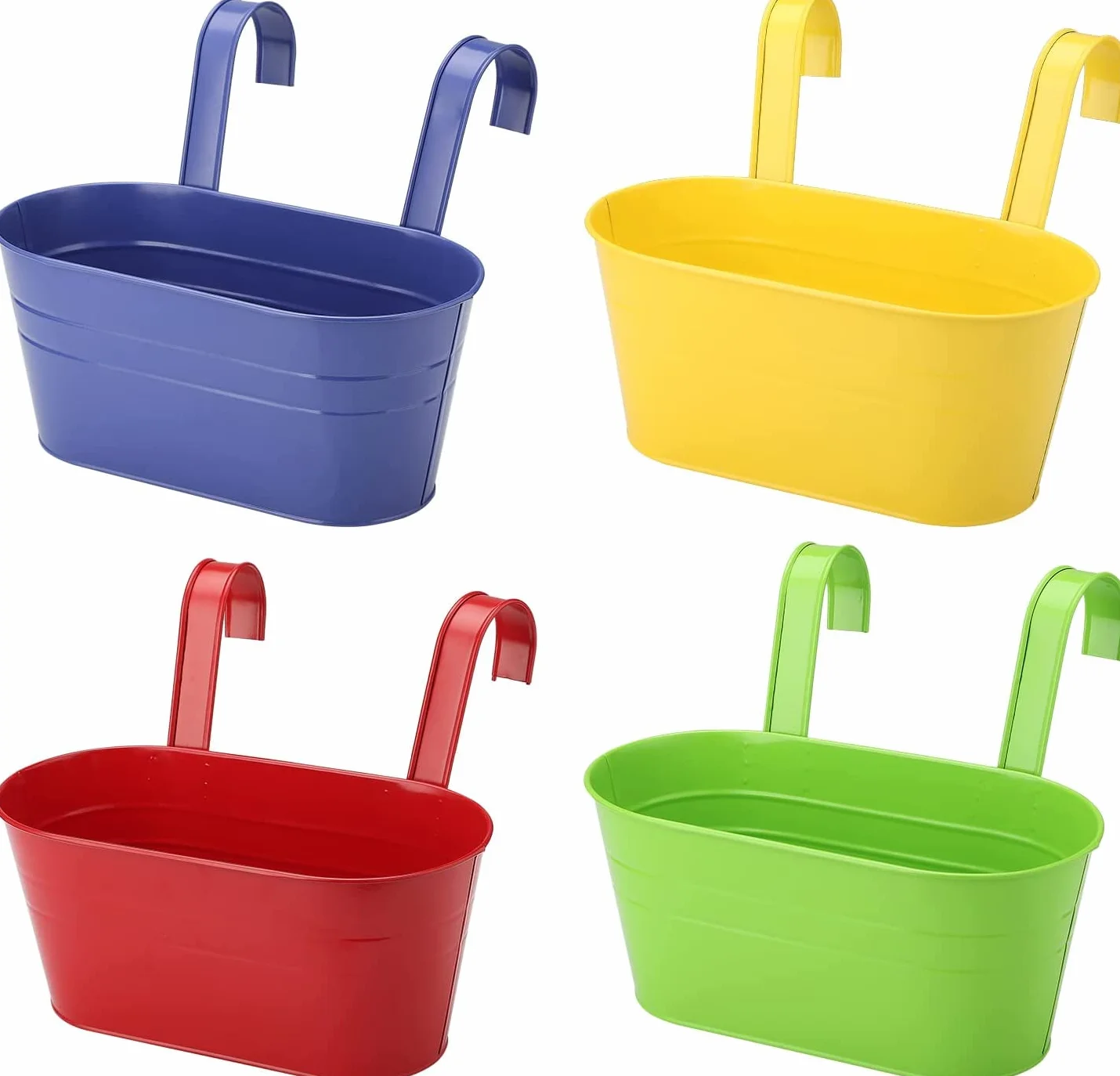 KAHEIGN 4 Pièces Métal Pots de Fleurs Suspendus, 27,5CM Grands Pots deFleurs Seau à Fleurs Suspendu avec Crochet Amovible pour Balcon Clôture Jardin Maison Décor (4 Couleurs)