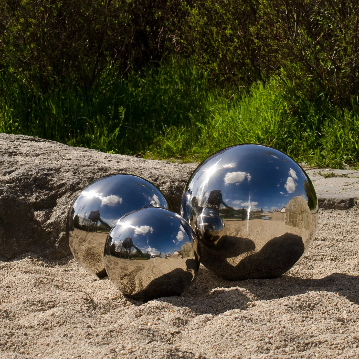 Köhko Ensemble de 3 Boule décorative Poli en Acier Inoxydable Balle Flottante pour Jardin ou étang ø 10-15-20 CM