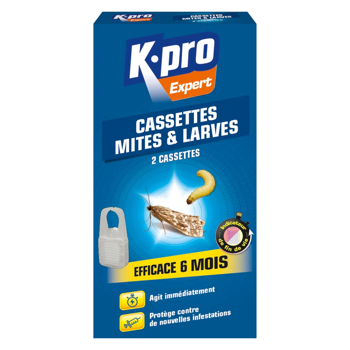 K.Pro Expert - 2 Cassettes Anti-Mites & Larves-Témoin de Durée de Vie -Anti-Mites Vestimentaires-Action Immédiate-Efficace 6 Mois -Protège Contre de Nouvelles Infestations -Technique Professionnelle-