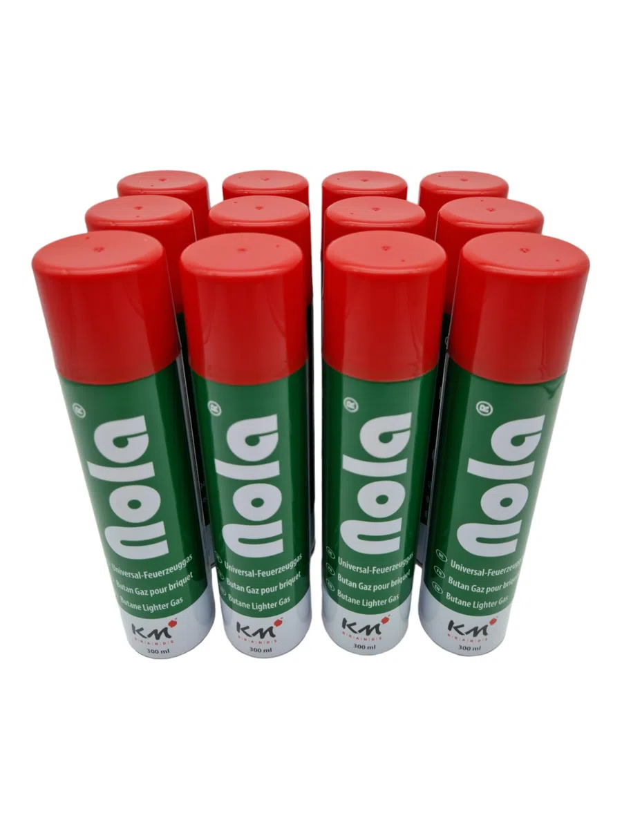 NOLA Gaz universel pour briquets et brûleurs à flambe - Qualité supérieure - Butane - Idéal pour tous les modèles 703 - 12 x 300 ml