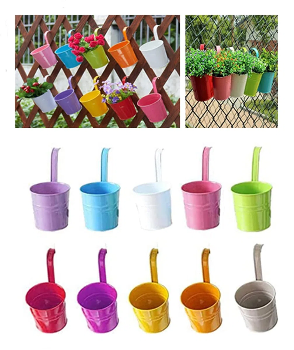 Lot de 10 pots de fleurs suspendus - Multicolore - En métal - Avec poignée amovible - Pour fleurs, herbes, plantes succulentes - Lot de 10