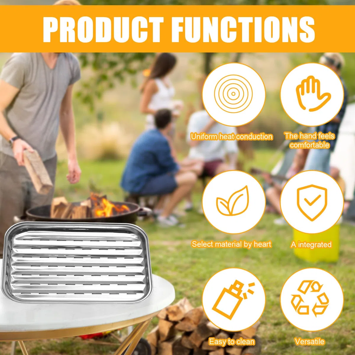 2 plateaux de cuisson en acier inoxydable pour barbecue : 34,9 x 24,5 x 2,7 cm. Plateau de cuisson réutilisable, panier à légumes, accessoire pour griller légumes, poisson ou viande.
