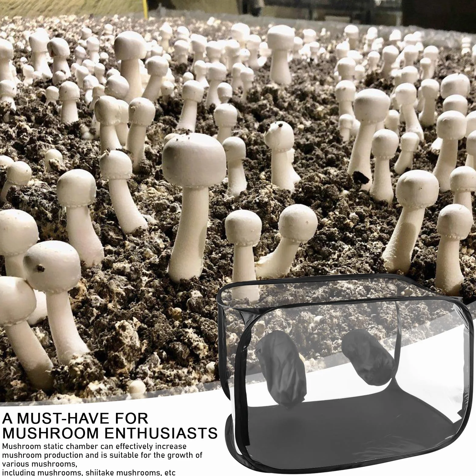 GOMETY Boîte à air d'allaitement pour champignons avec 2 ports de bras, 90 x 60 x 60 cm, compacte, sur pied, pliable, pour les amateurs de champignons