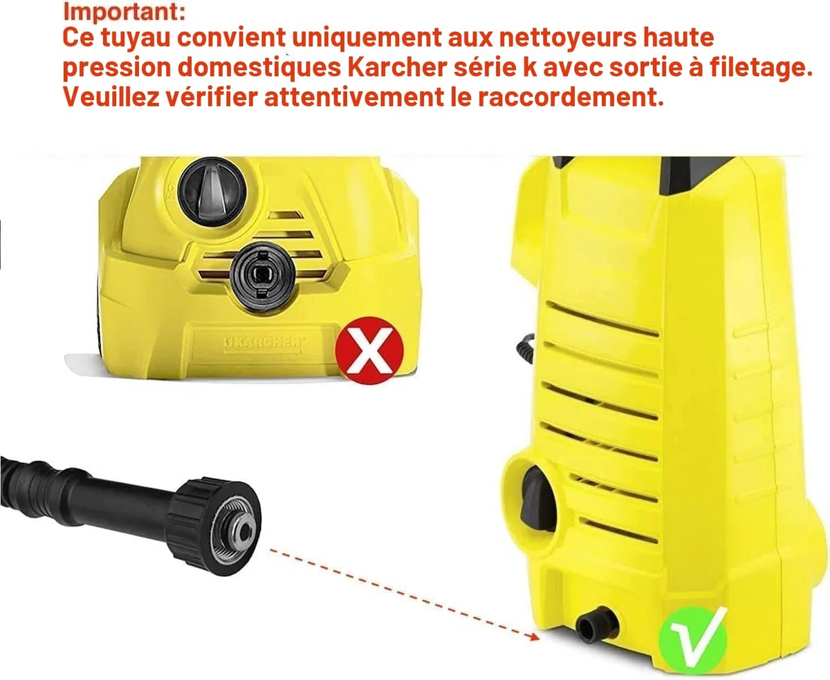 YUET Tuyau de rechange de 5M pour nettoyeur haute pression Kärcher série K Karcher K2, K3, K4, K5, K7,Ancien Modèle Click 14mm x M22 femelle – Connecteur Rapide d'extension de nettoyage de l'eau