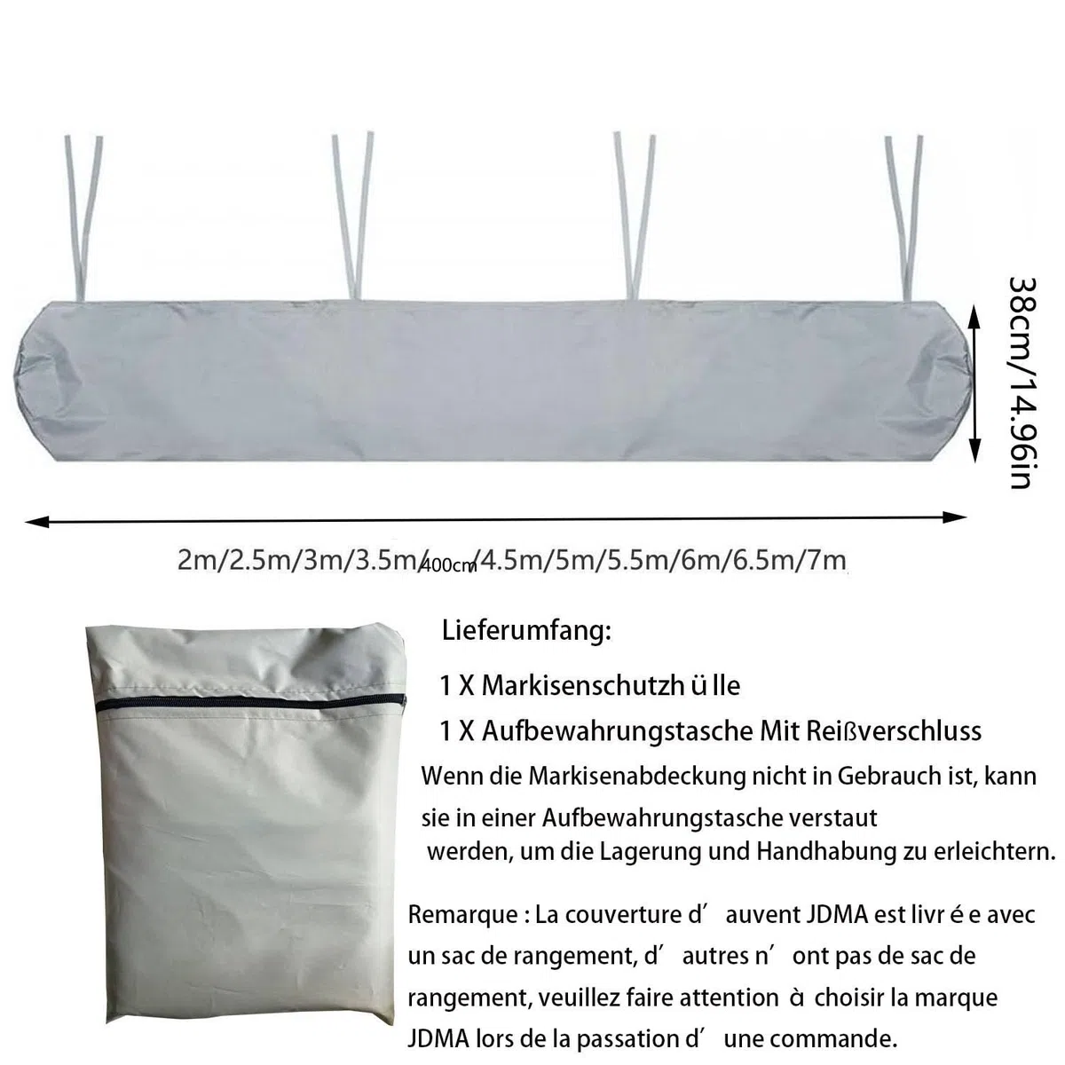 4 m de housses pour voile d'ombrage, couverture pour voile d'ombrage, couverture de tente pour terrasse, extérieur, jardin, housse de protection imperméable pour tente