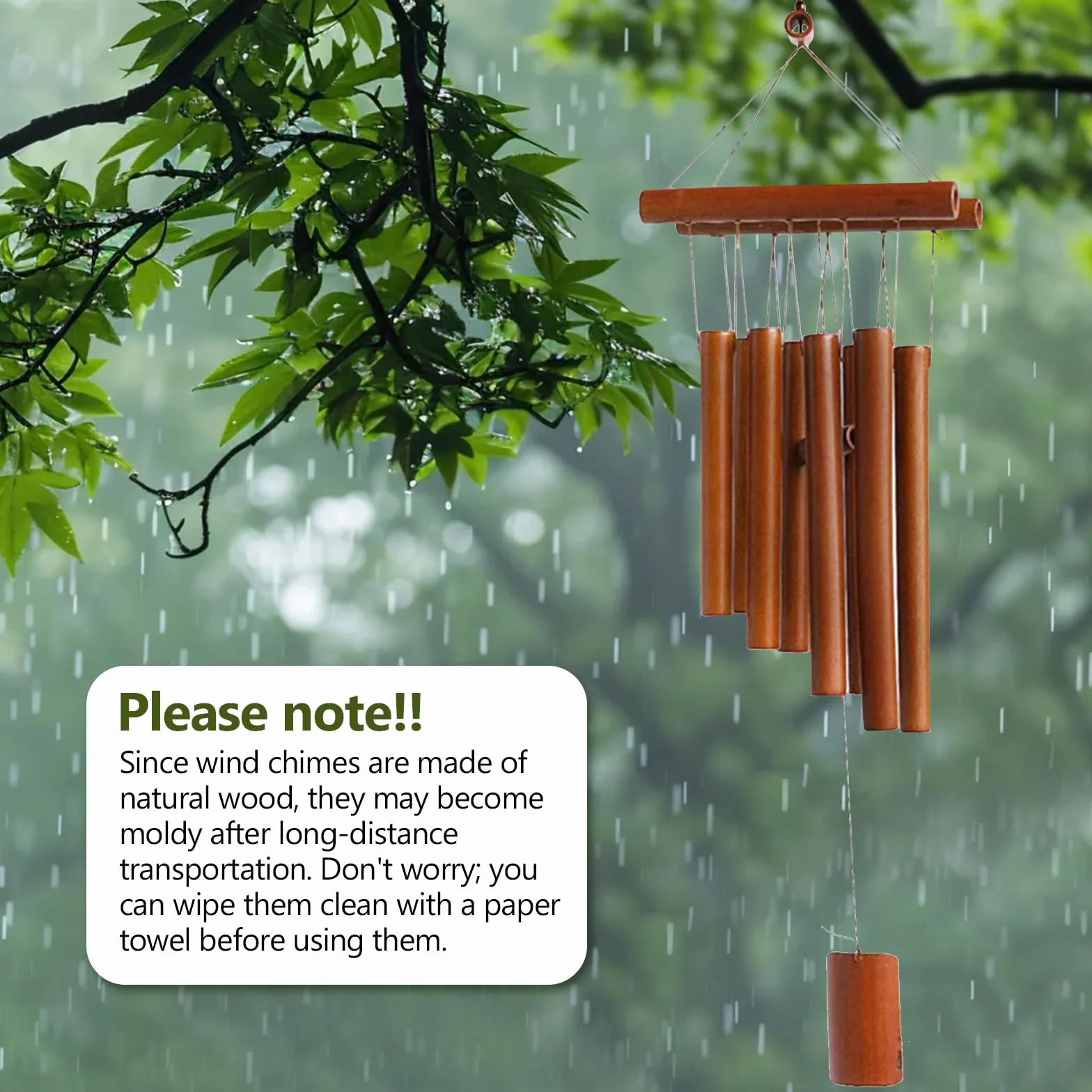 Carillon à Vent, Carillon à Vent en Bois, Carillons Éolien en Bambou, Carillons Éoliens Suspendus, pour Terrasse, Jardin, Méditation Zen et Décoration de Relaxation, Couleur du Bois