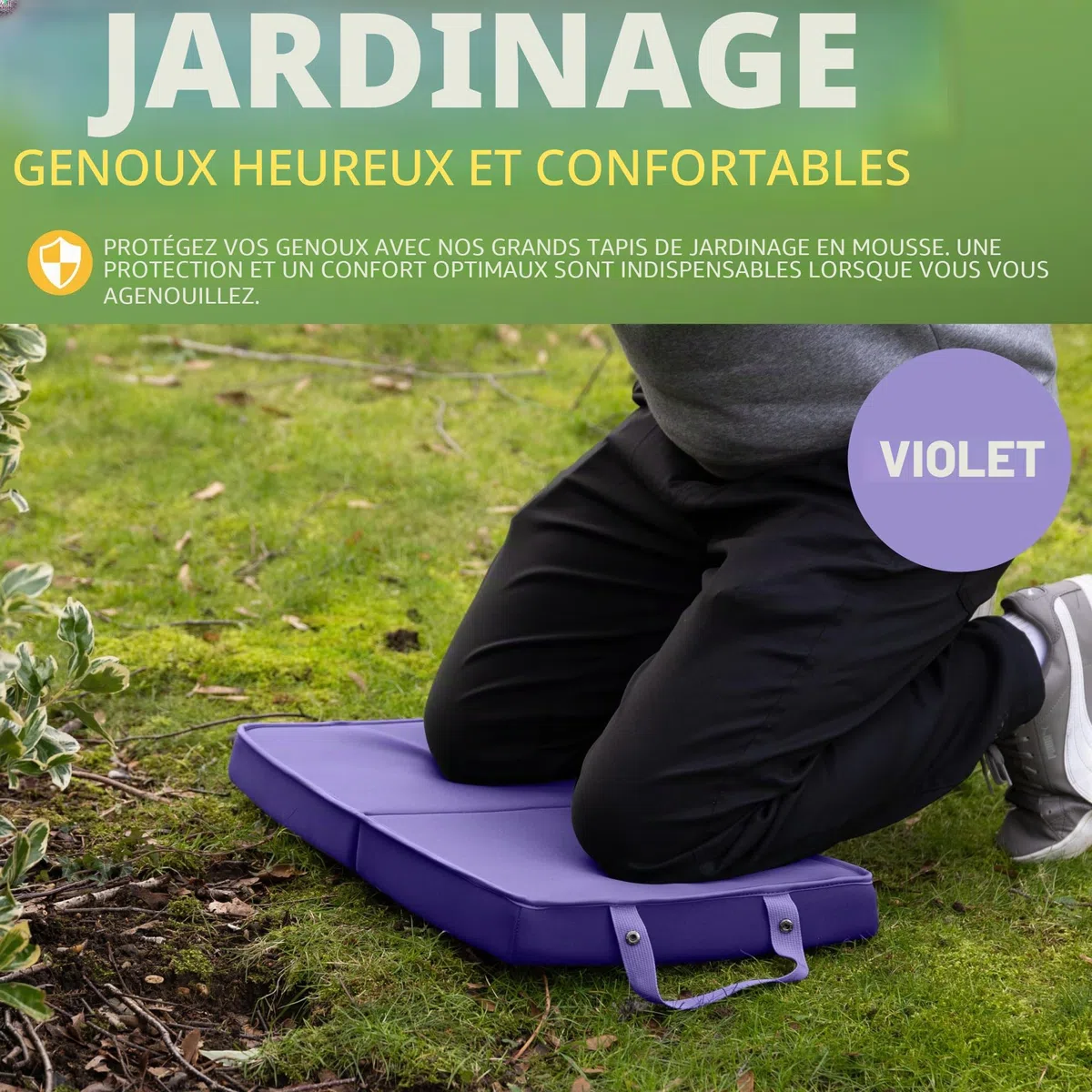 BLOSTM Coussin de Jardin Extra Épais - Grand Coussin de Jardin Pliable avec Poignées - Tapis en Mousse à Mémoire de Haute Densité Résistant à l’Eau pour Jardinage, Travaux Ménagers (Violet)