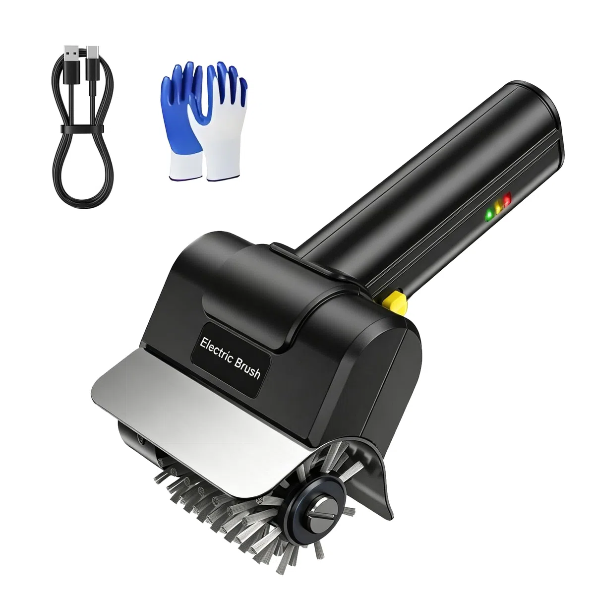 Brosse de gril électrique alimentée par batterie avec tête de brosse en acier inoxydable, brosse de gril en acier inoxydable, brosse de gril étanche pour grille en fonte, fumoir, plaque de gril (noir)