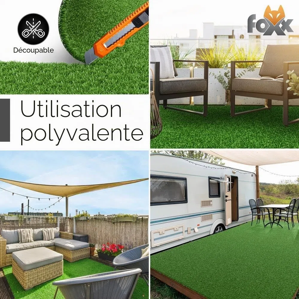 Gazon artificiel 100 x 400 cm – Tapis d'extérieur résistant aux intempéries en vert pour balcon, terrasse et jardin | Tapis robuste comme alternative à la pelouse