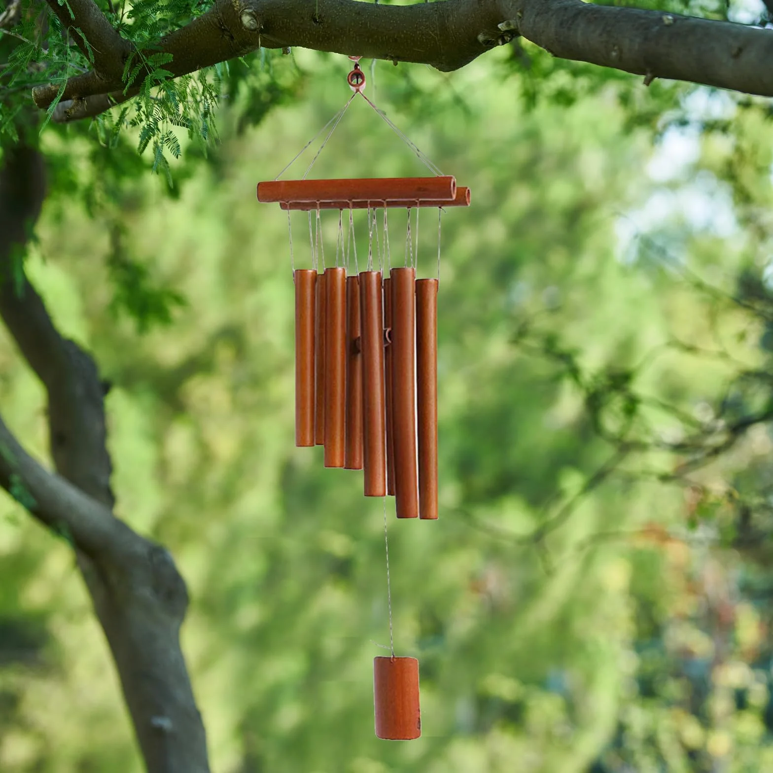 Carillon à Vent, Carillon à Vent en Bois, Carillons Éolien en Bambou, Carillons Éoliens Suspendus, pour Terrasse, Jardin, Méditation Zen et Décoration de Relaxation, Couleur du Bois