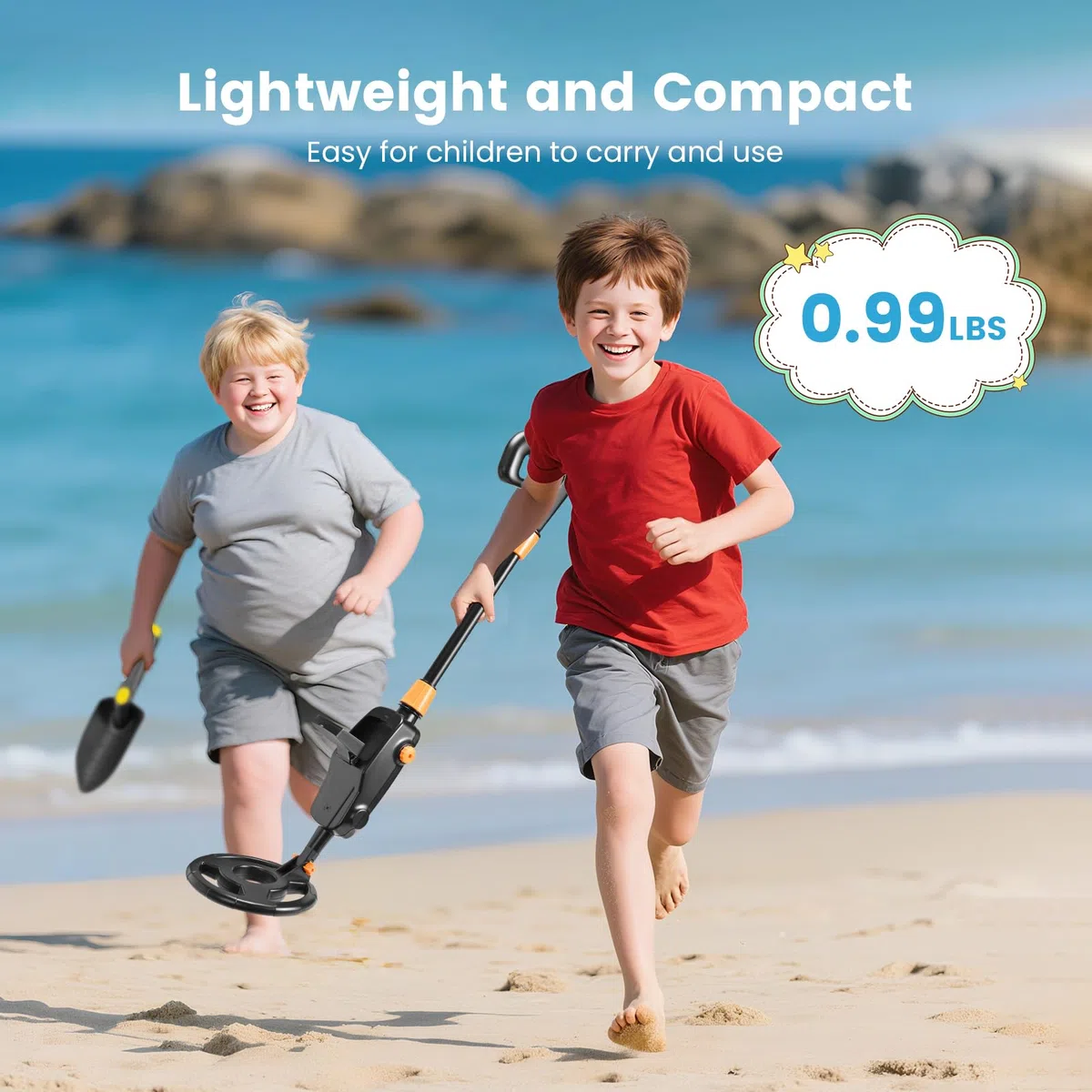 Detecteur de Metaux Enfants, Détecteur de Métaux Légers et étanches IP68 avec Écran LCD et Indication Sonore, Haute Précision pour Enfants avec Pelle pour la Recherche de Métaux
