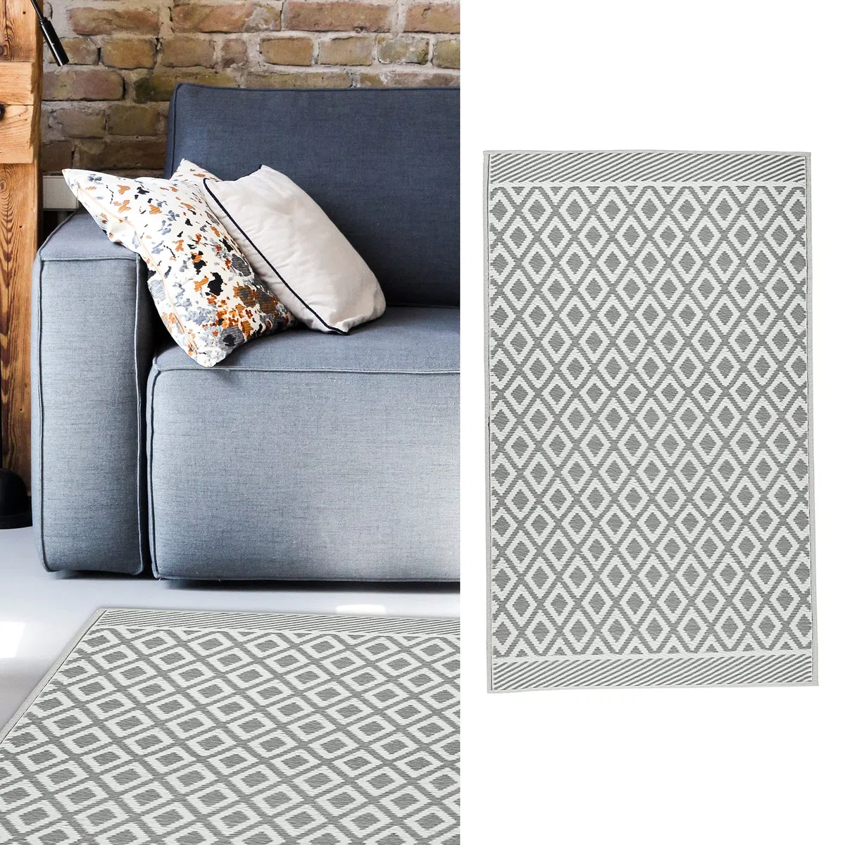 Cepewa Tapis d'extérieur 90 x 150 cm - En plastique gris et blanc - Tapis de sol pour l'extérieur (1 tapis gris/blanc)