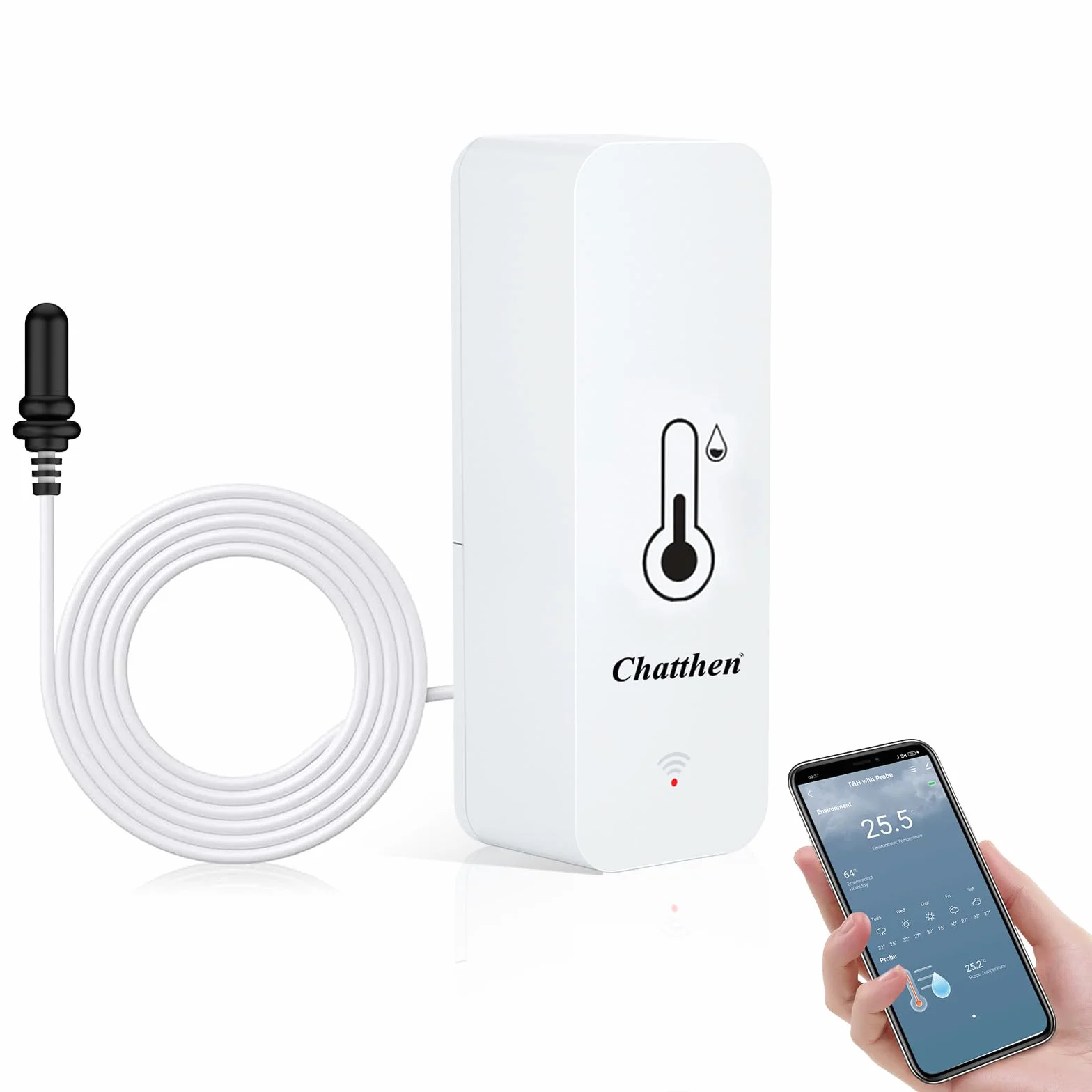 Thermometre Intérieur Exterieur, Wifi Thermomètre Connecté App Alarme, Exportation de Données Thermometre Frigo Moniteur, Convient pour Chambre, Aquarium, Réfrigérateur, Blanc