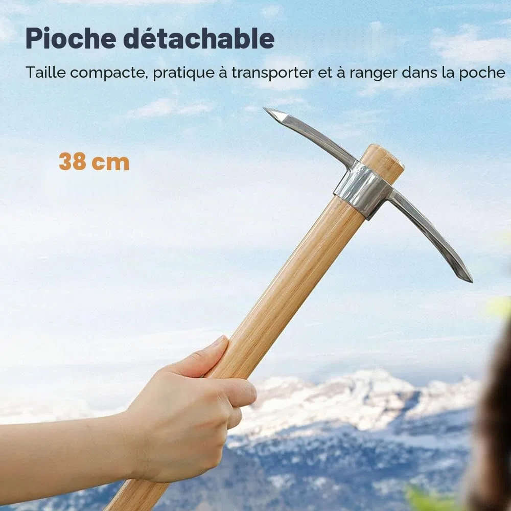 Mini pioche pointue en acier inoxydable avec poignée en bois, multifonction, pour creuser, briser la glace, désherber, planter, transplanter et ameublir le sol