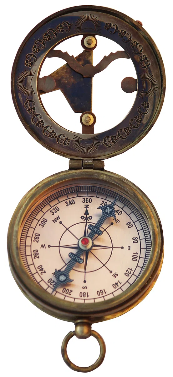 Cadran solaire boussole en laiton avec étui en cuir - Horloge solaire - Accessoire Steampunk - Cadeau nautique - Cadeaux de mariage pour lui - Montre cadran solaire