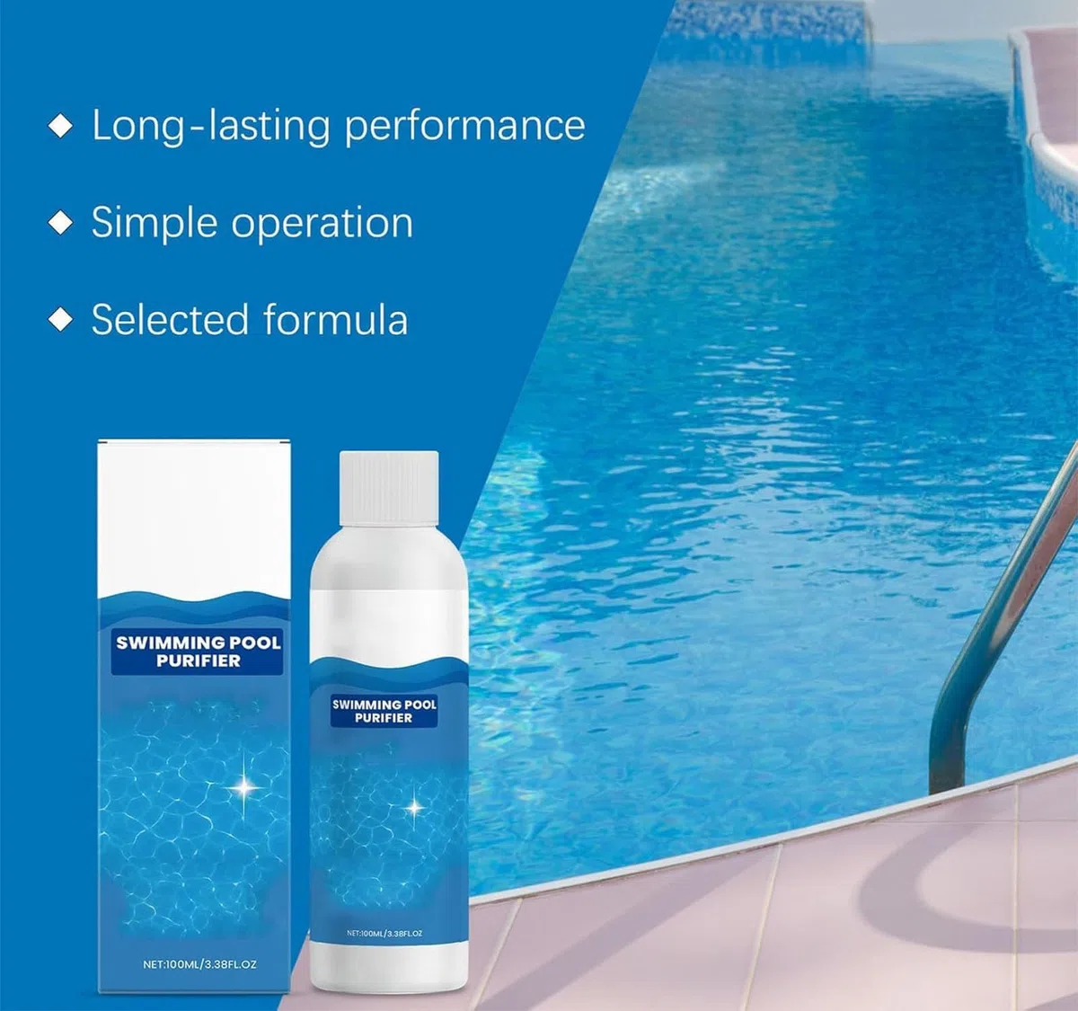 Liquide purifiant pour Piscine, Liquide purificateur d'eau de Piscine, clarificateur d'eau de Piscine, pour piscines creusées et piscines Hors Sol, Garde l'eau Claire comme du Cristal (3PC)