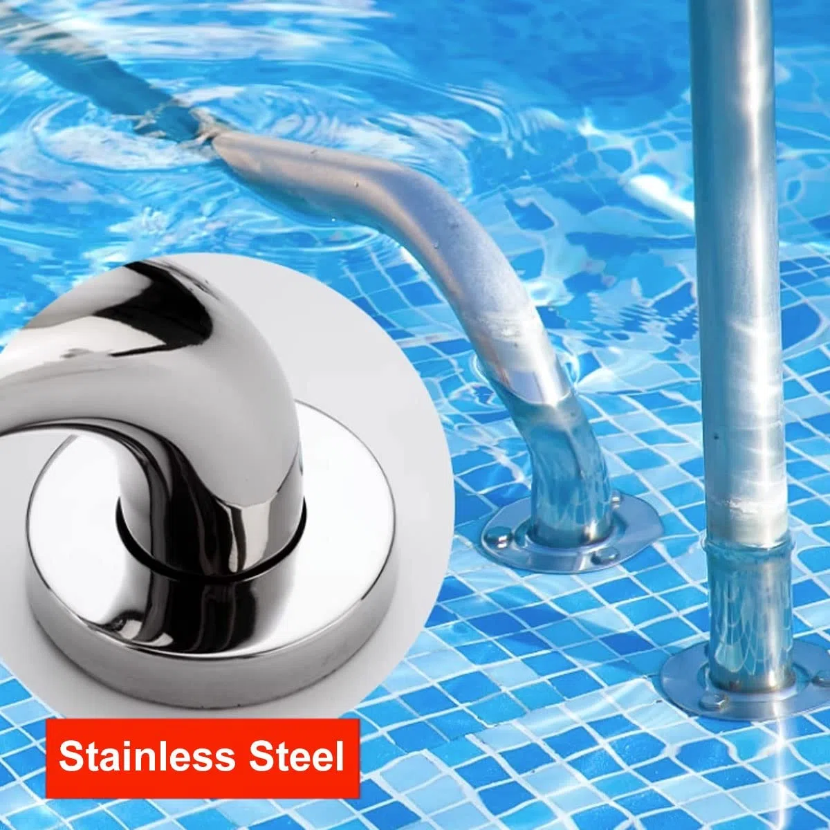 Rampe de Piscine en Acier Inoxydable 304 avec Base de Montage Rapide - Mains Courantes pour Parcs Aquatiques - Accessoires Inclus