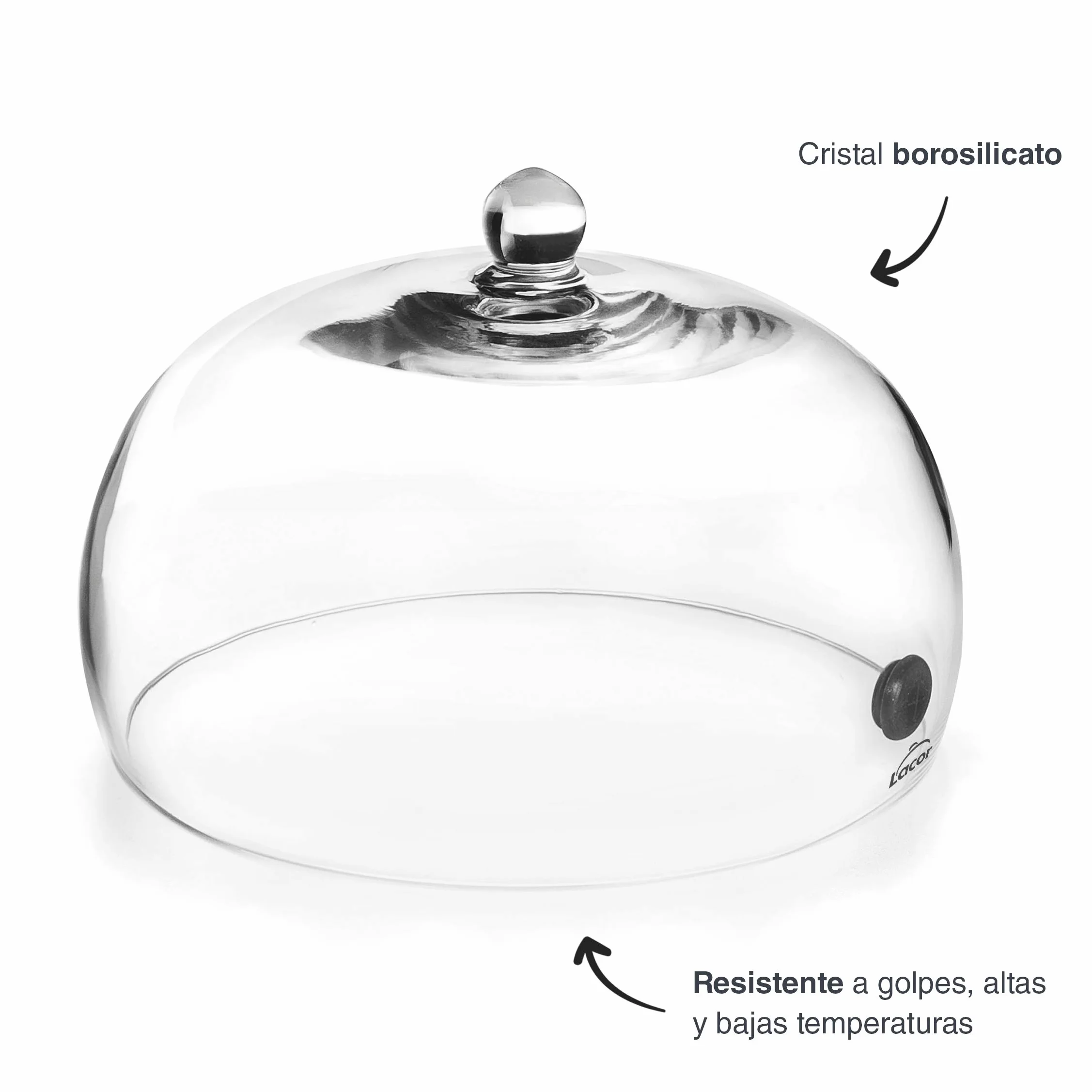 Lacor 61816 Magic Food Smoker Bell with Glass Lid with Valve, Allows Smoke, Steam and Flavouring for Smoking and Flavouring Food, 20 x 12 cm, Black, Clair