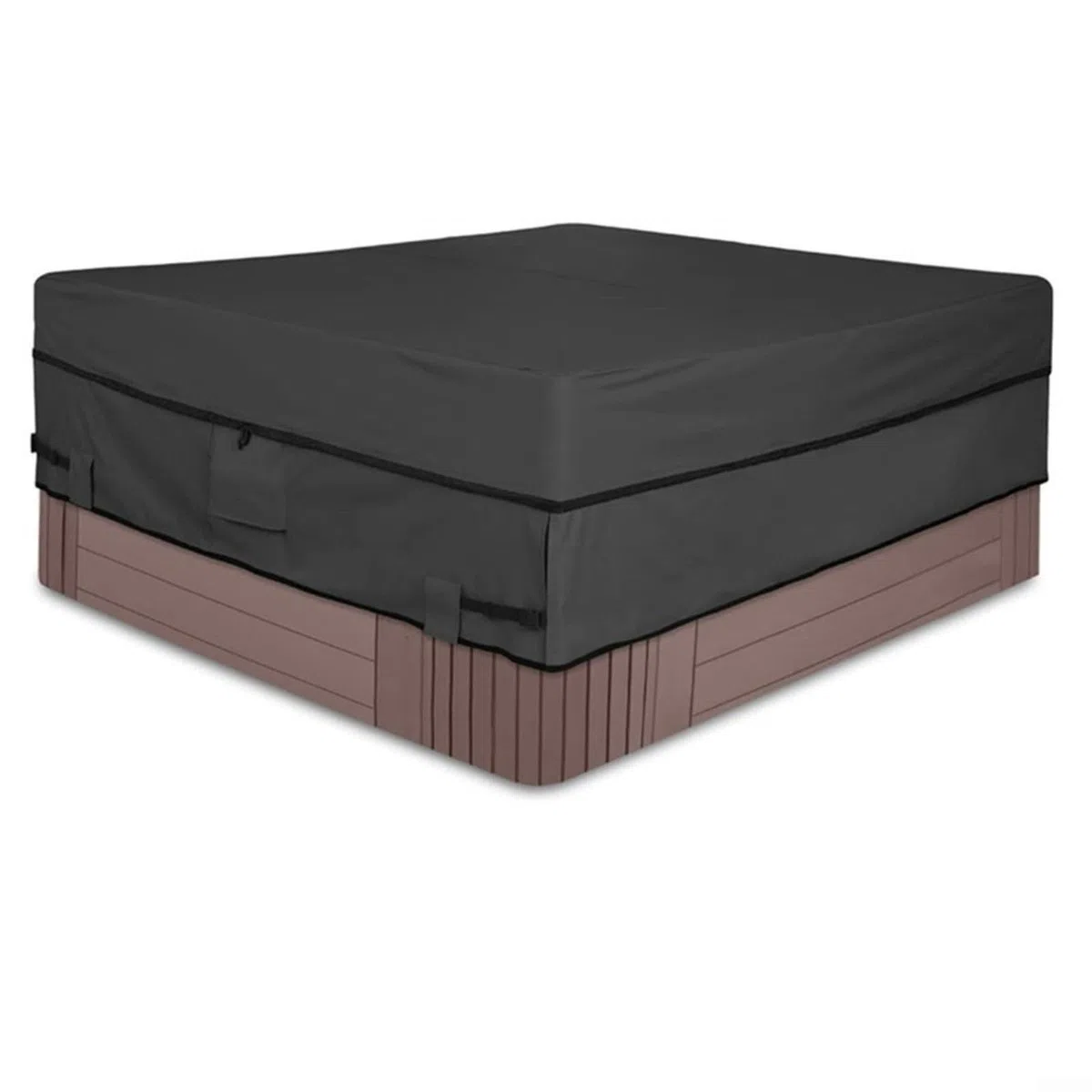 Housse de spa carrée imperméable en polyester Oxford 210D résistant aux UV avec aérations anti-poussière Noir 193 x 193 x 50 cm Pour protection extérieure et piscine (193 x 193 x 50 cm)