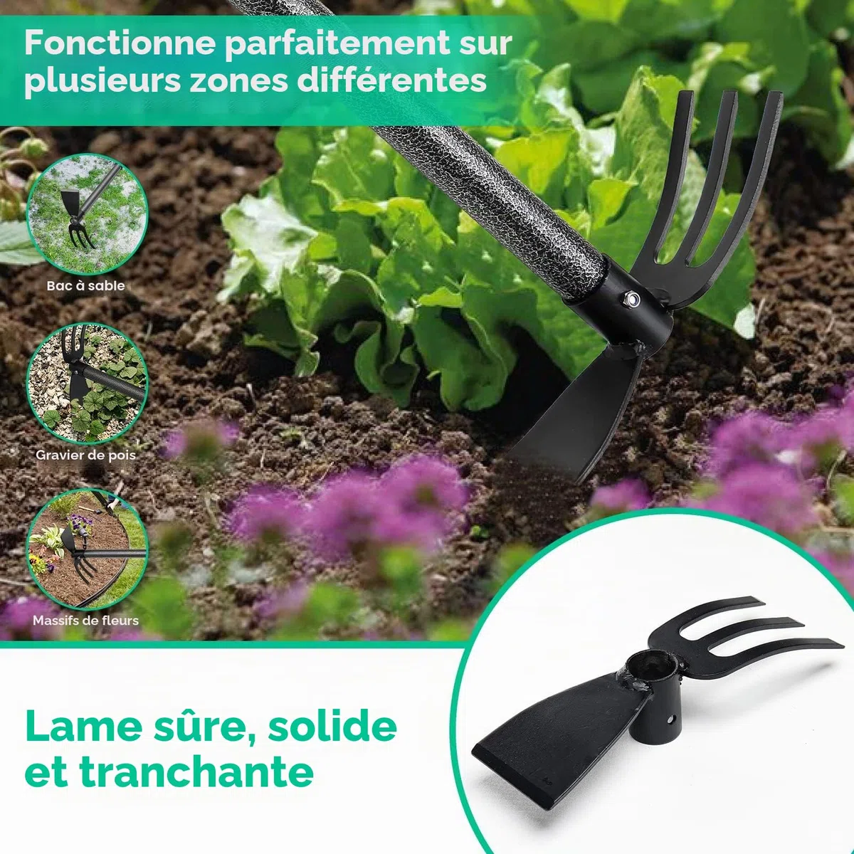 Houe de Jardin avec 2 Griffes, Largeur 114cm, Serfouette Binette Trident de Jardin pour Labourer et Désherber Le Sol, Cultivateur de Jardinage Manuel…