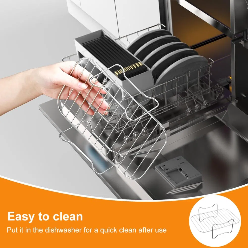 POHOVE Rack pour friteuse à air chaud, pour tiroir Nin-ja Flex AF500EU 10,4 l, en acier inoxydable, avec 4 brochettes, pour Nin-ja Foodi Flexlade Dual Zone AF500EU AF500EUCP, compatible avec Cecotec
