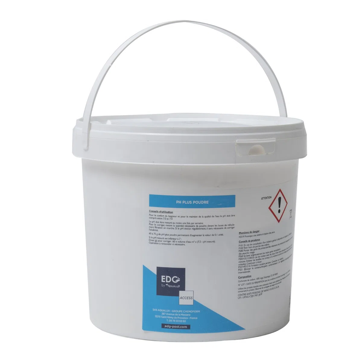 EDG - PH Plus Piscine - Augmente Le pH- Améliore Le Confort de Baignade et la Qualité de l'eau - Haute Concentration - Poudre - Seau 5kg - Gamme Traitement Et Accessoires Piscine EDG Access