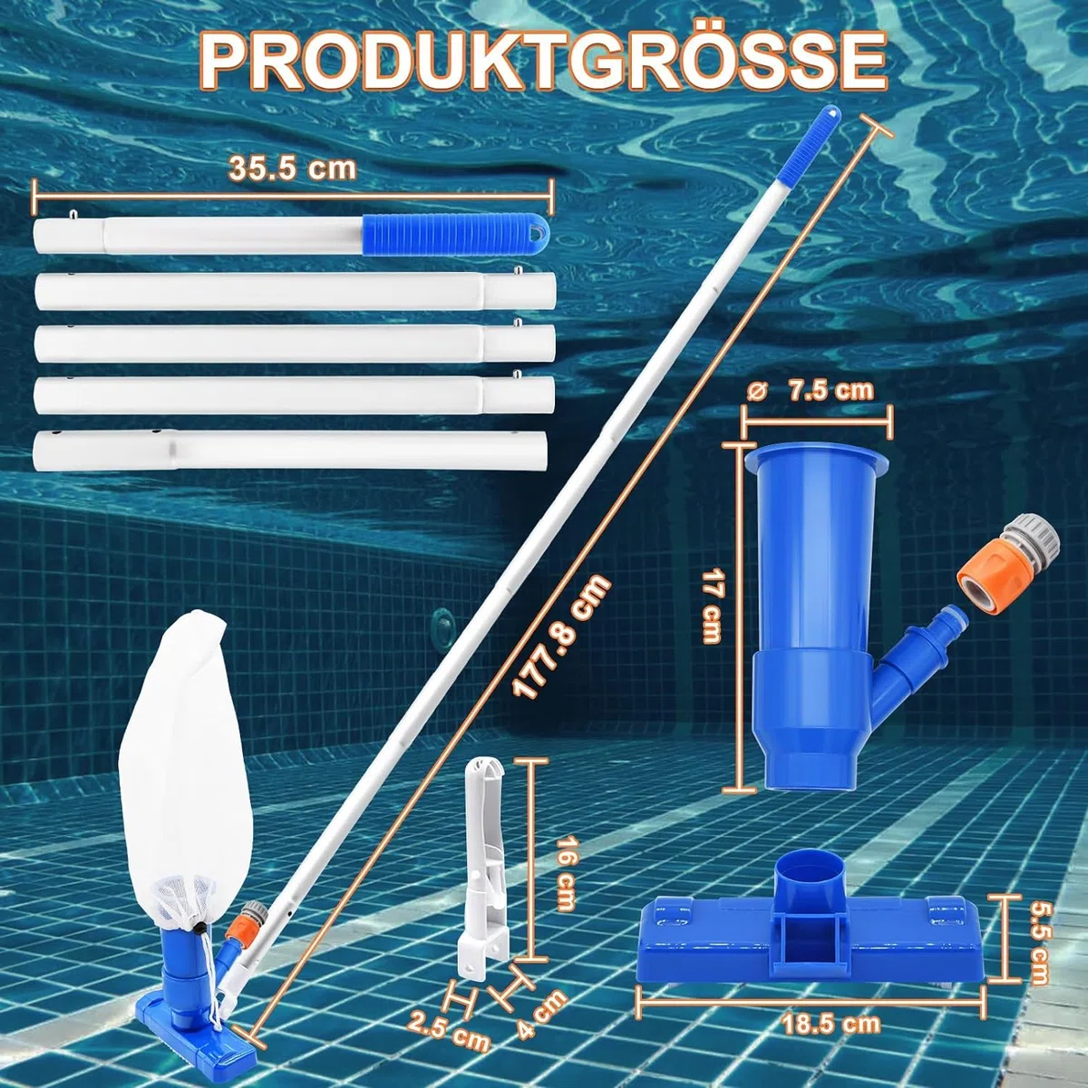 Aspirateur de Piscine Portable,Tête D'aspiration pour L'étang avec Sac à Feuilles pour Le Nettoyage par Aspiration du Fond de la Piscine Mini Nettoyeur pour Spa/Fontain