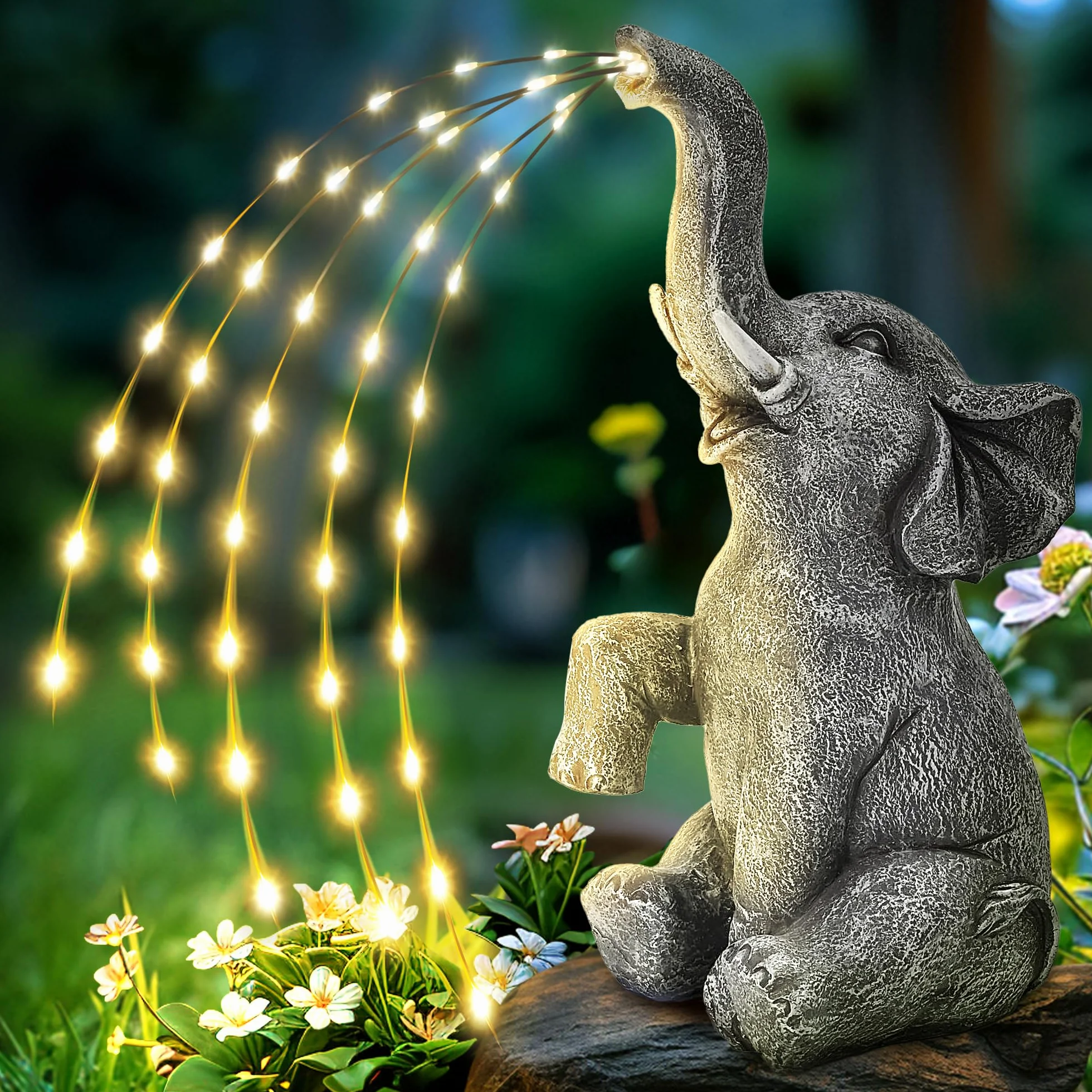 GIGALUMI Statue d'éléphant améliorée - Décoration de Jardin - Figurine d'éléphant à énergie Solaire - Cadeau pour Maman, Cadeau d'anniversaire pour Femme, décoration d'éléphant pour terrasse (27 cm)