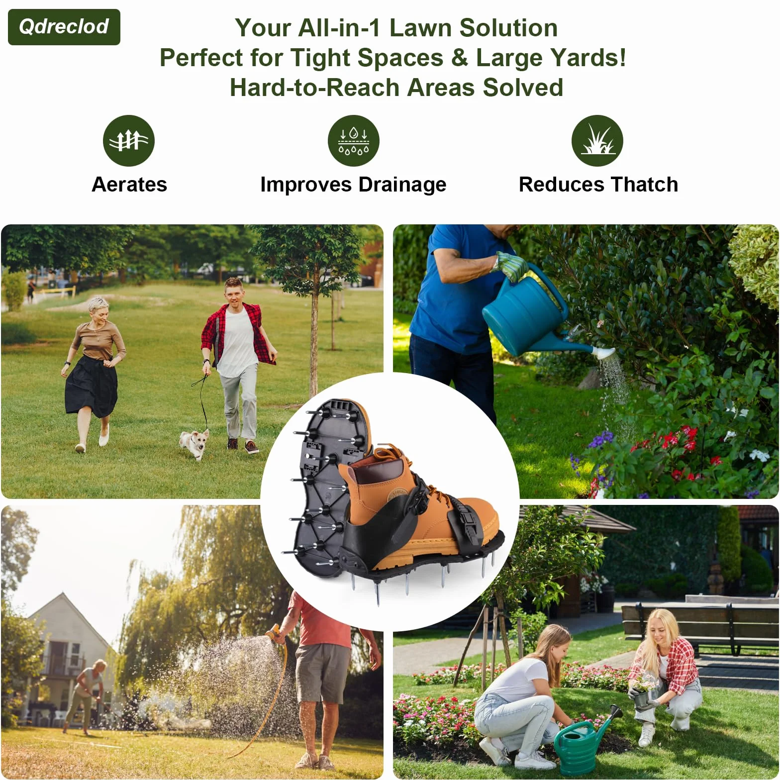Sandales Aérateur de Pelouse, Chaussures à Clous pour Gazon avec 26 Pointes en Acier Inoxydable, Semelles Aérantes Réglables pour Aération du Sol, Jardin, Terrain (Noir)