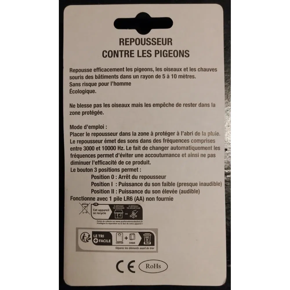Générique Repousseur Electronique Anti Pigeon à Ultrasons, à Piles, pour Oiseaux et Chauves-Souris