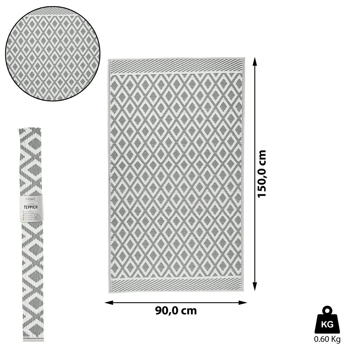 Cepewa Tapis d'extérieur 90 x 150 cm - En plastique gris et blanc - Tapis de sol pour l'extérieur (1 tapis gris/blanc)
