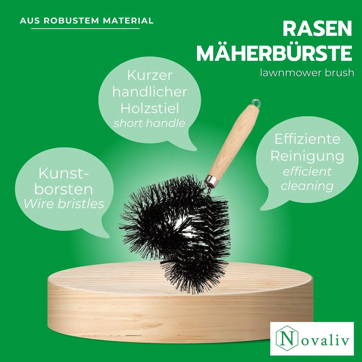 Novatool Novaliv Lot de 2 brosses de nettoyage pour tondeuse à gazon, 25 cm, pour tondeuse à gazon électrique, tondeuse autoportée, tondeuse autoportée, balayette et taille-haie