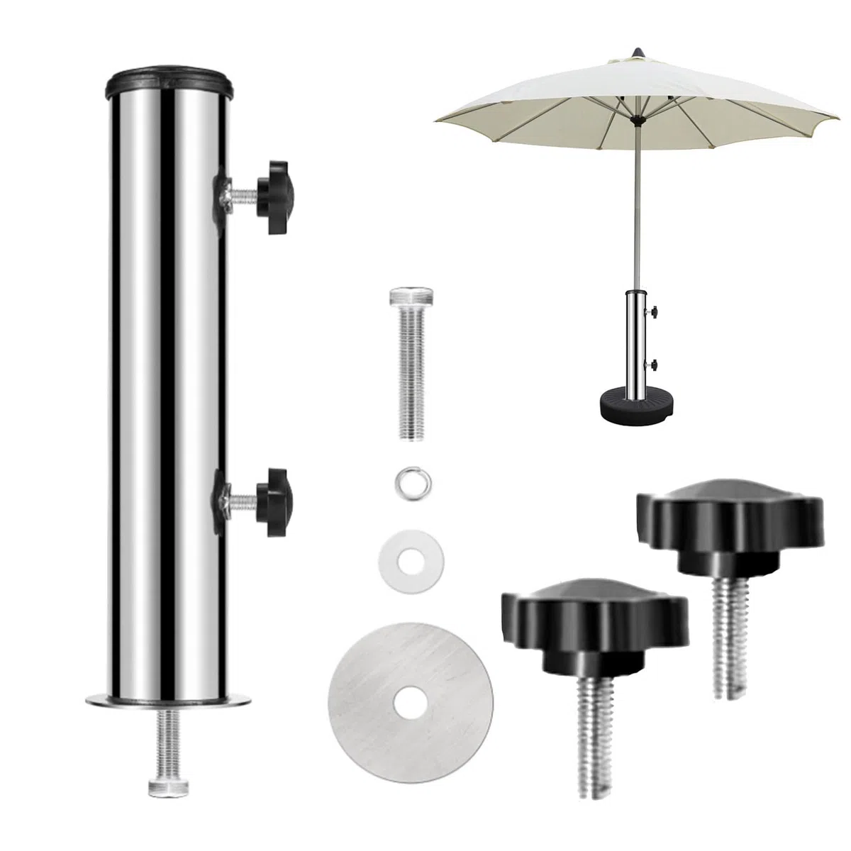 Pied de Parasol,Colonne de Base de Parasol Pour Granit,Colonne de Parasol Universelle Avec Anneau RéDucteur En 3 Parties (48/38/32 Mm),Supports de Manchon de Parasol,Colonnes de Parasol de Jardin