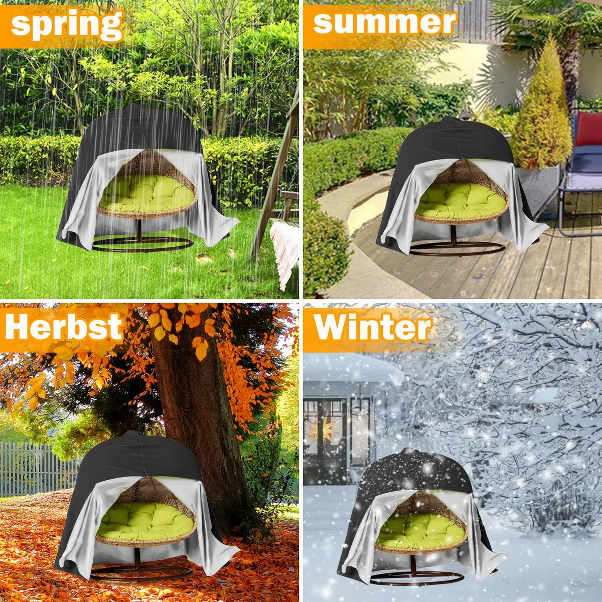 Grande housse de fauteuil suspendu, housse de protection pour terrasse, chaise à oeuf, chaise de natation, tissu avec revêtement en polyuréthane, imperméable, respirante (230x200 cm) Rouzin