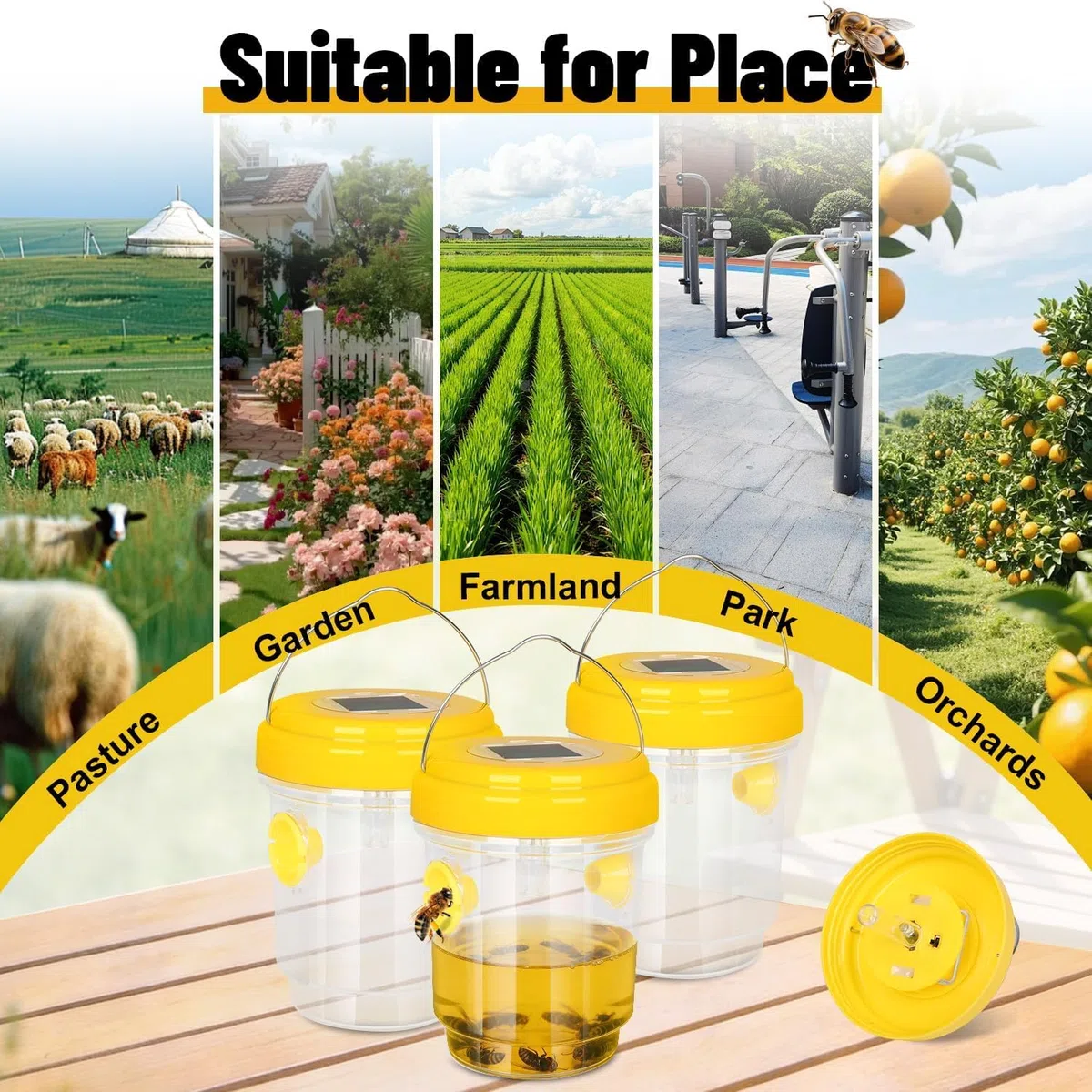 Piège Frelon Asiatique avec Lumière LED,4 Pièges Réutilisables à Double Entrée pour Guêpes et Frelons,Extérieur,Jardin et Balcon,sans Produits Chimiques