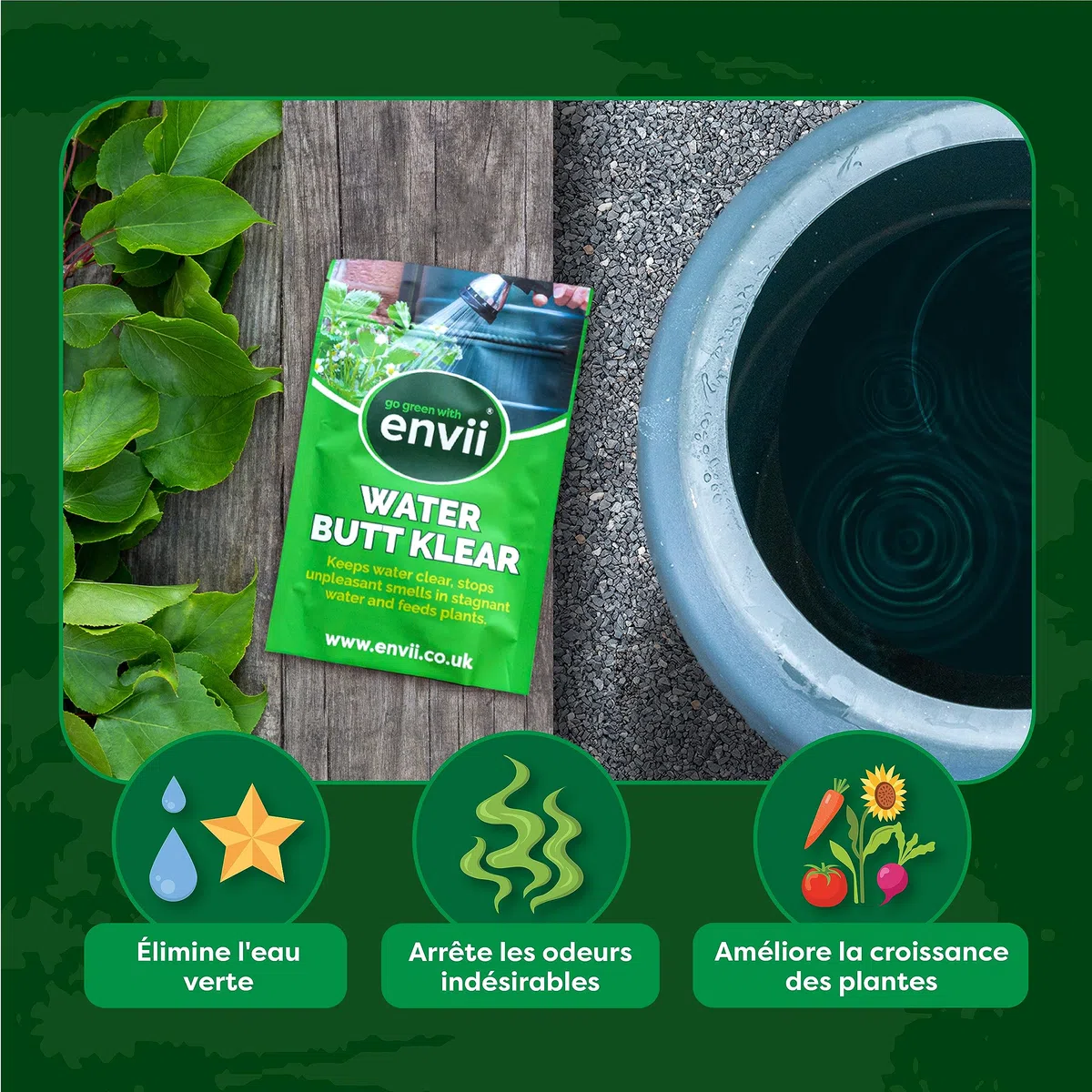 Envii Water Butt Klear - Traitement Eau de Pluie - Nettoyant pour Réservoir et Barril d'eau - Nourrit Les Plantes et Prévient Les Algues
