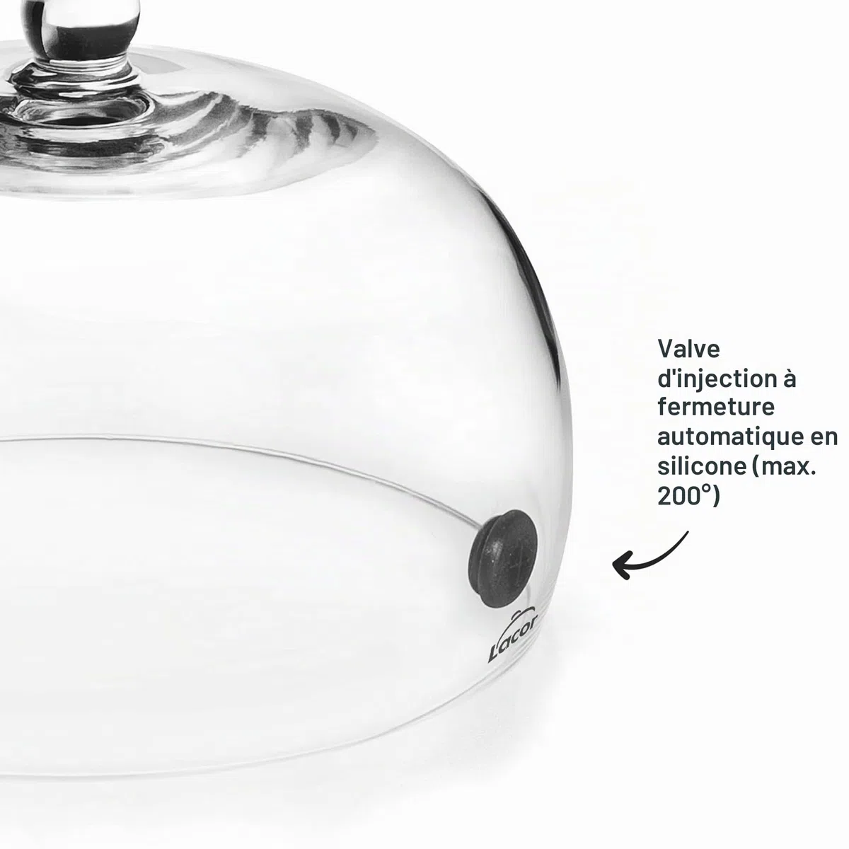 Lacor 61816 Magic Food Smoker Bell with Glass Lid with Valve, Allows Smoke, Steam and Flavouring for Smoking and Flavouring Food, 20 x 12 cm, Black, Clair