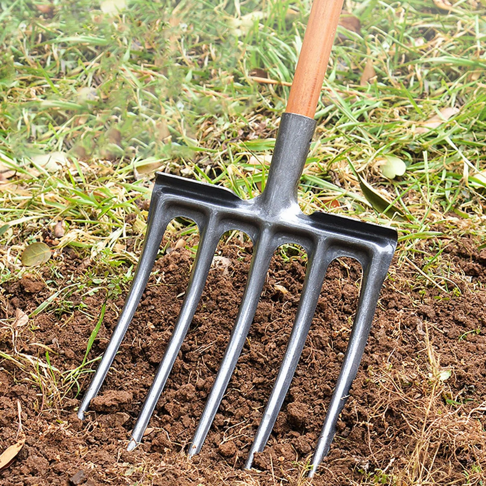 Fourche à creuser, outil de jardin en acier au carbone, fourche à bêcher, équipement de jardinage pratique (UN)