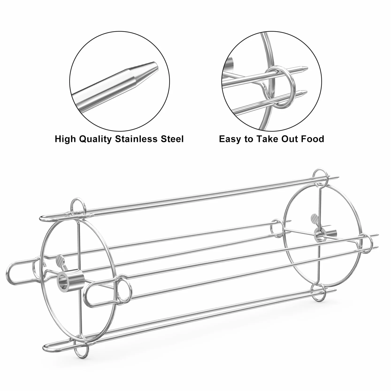 onlyfire Set de Brochettes Rotatives en Acier Inoxydable pour Tournebroche Barbecue, avec 4 Double Pique Anti-Chute d'Aliments, Grille pour rôtissoire pour Barbecue à gaz et Charbon de Bois